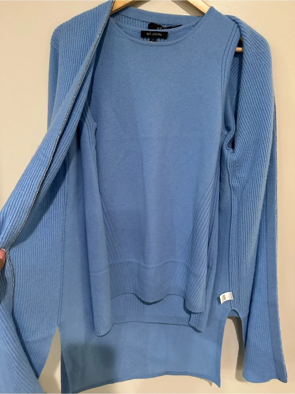 St. John Blue Cashmere 2-Piece Long Cardigan & Shell Set Petite P